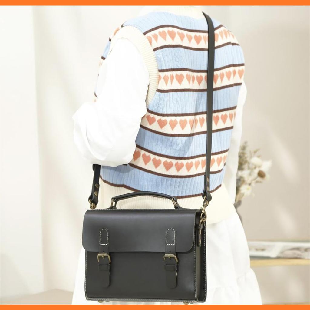 Bolsa Satchel de Couro Bolsa de Ombro Todo Couro Couro de Vaca Deslocamento Unissex Menina Bolsa Retrô Bolsa de Couro Genuíno Cor Preta [HEALTIM] Feminina