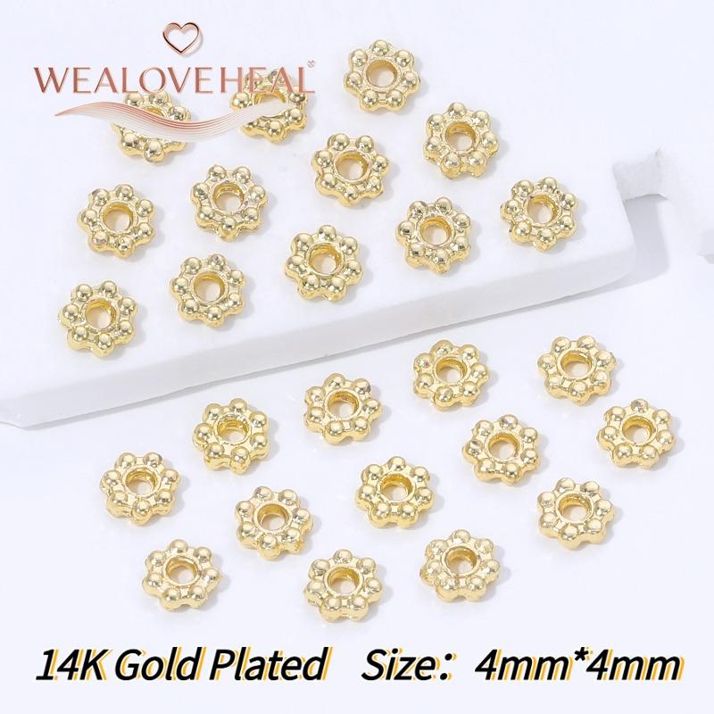 14K Gold Plated Brass Metal Snowflake Spacer Beads,4/5/6/8mm Bead Separator for DIY Bracelet Necklace Jewelry Making Supplies