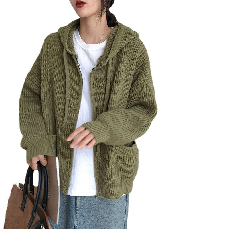 Women's Retro Loose Knit Hooded Cardigan - Autumn/Winter 2025