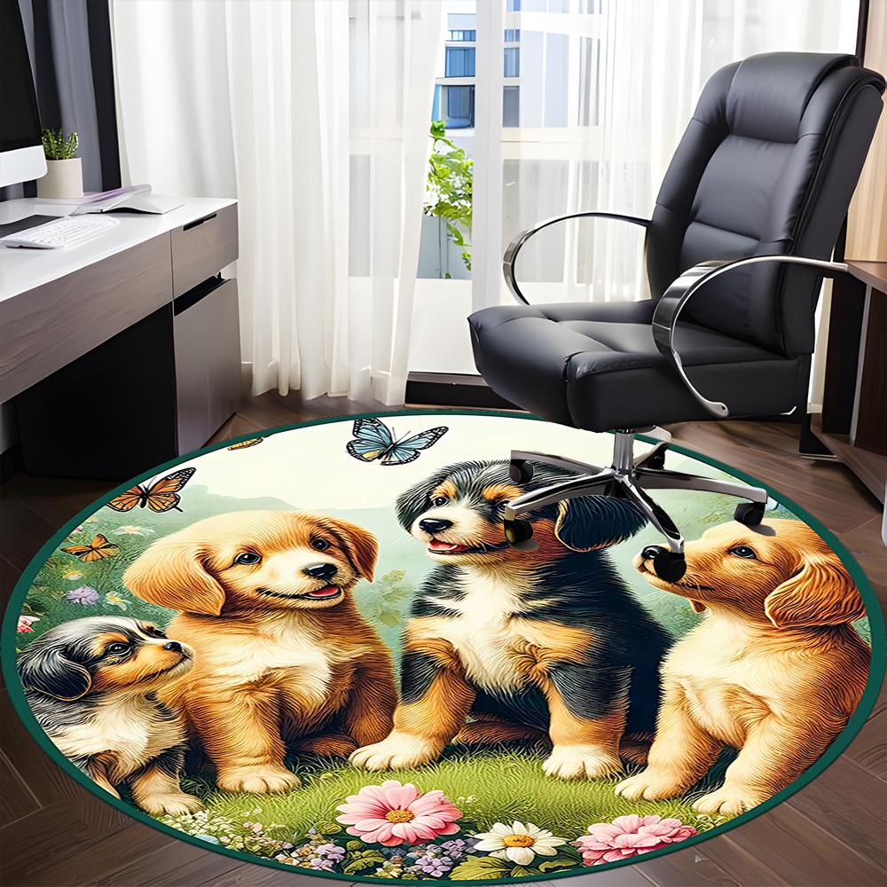 1pc Puppy Garden Chair Carpet for Office, Soft, Non-Slip Polyester Mat, Office, Entryway, Living Room, Bedroom,  Yy251207254