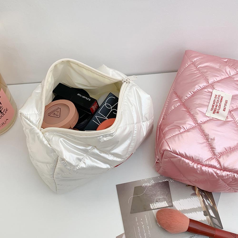 Quilting  Women's Cosmetic Pouch Large Capacity Travel Storage Bags Simple Plaid Ladies Clutch Handbags Big Toiletry Bag