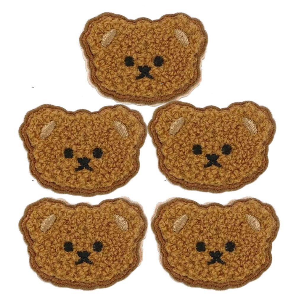 5pcs Bear Head Plush Teddy Bear Patches Self-adhesive Cartoon Embroideried Badges Cute DIY Clothes Sticker Sewing