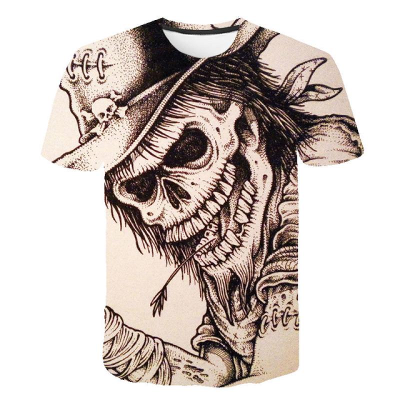 Summer Men's T-shirt Casual Round Neck Short-sleeved T-shirt Devil Skull Fashion Trendy Brand Skull 3D T-shirt Streetwear Tops