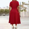 Robe Mi-longue Décontractée d'Été pour Femme Robe évasée à manches courtes et col en V avec torsade sur le devant Robe longue fluide ligne A pour vacances à la plage