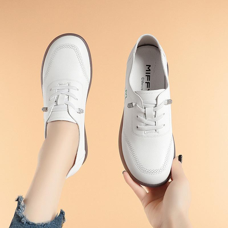 Vintage Soft Leather Women's Casual Soft Sole Light Flat Shoes Outdoor Sport Walking Trainers Summer Autumn Slip On  Sneakers