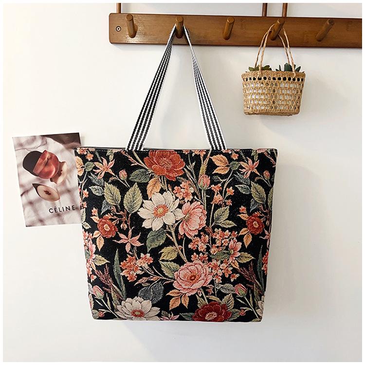 Etnická plátěná taška přes rameno s pavím motivem - Dámská módní taška Tote s velkou kapacitou