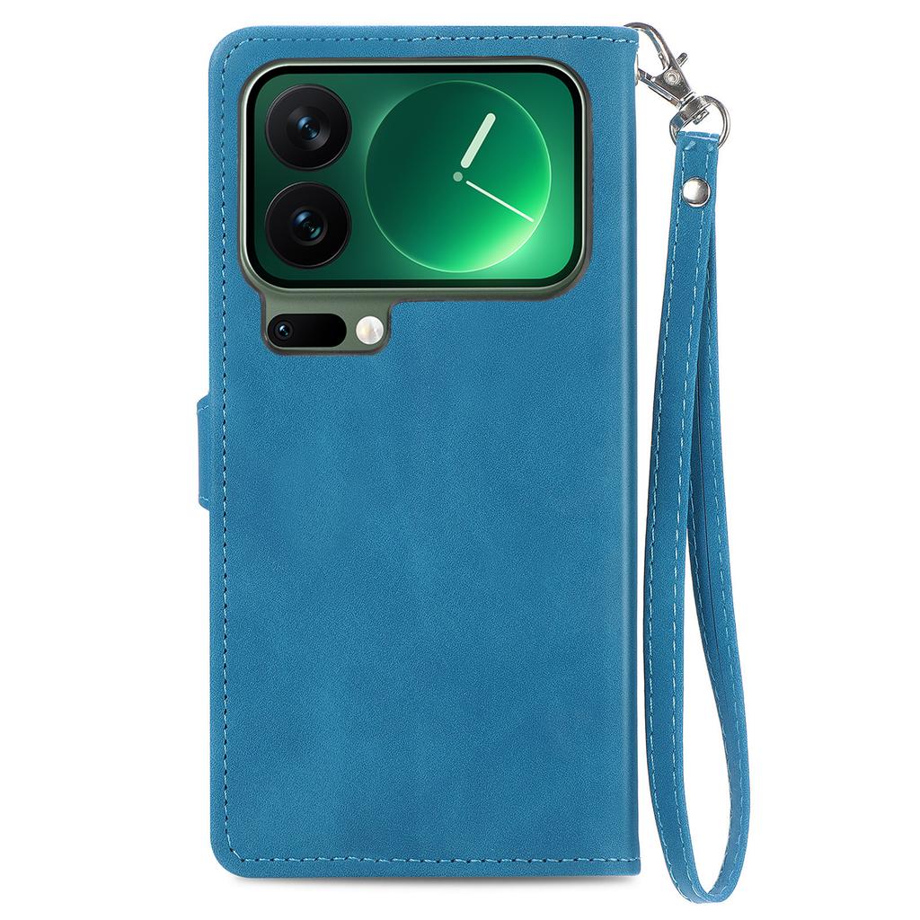 For Xiaomi 17 Pro Max Zipper Wallet Case with Strap Flower Imprint PU Leather Phone Cover