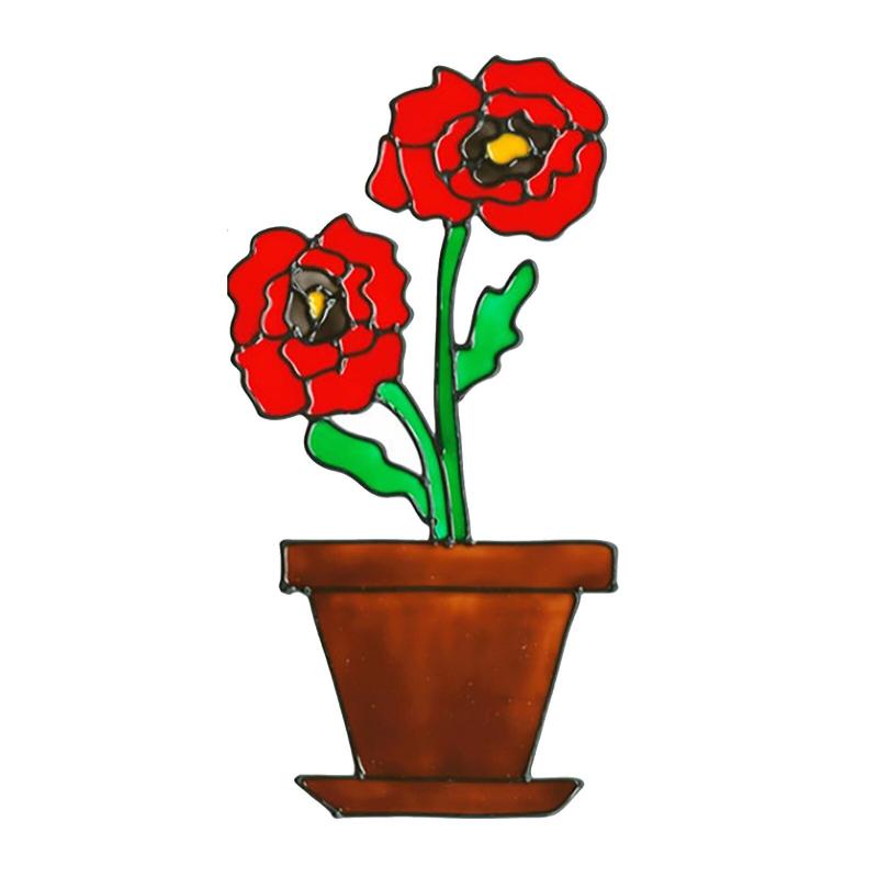20x30cm Living Room Decals Wallpaper Window Sill Decor Red Flower Pot Stickers Wall Stickers Window Glass Decoration Home Decor