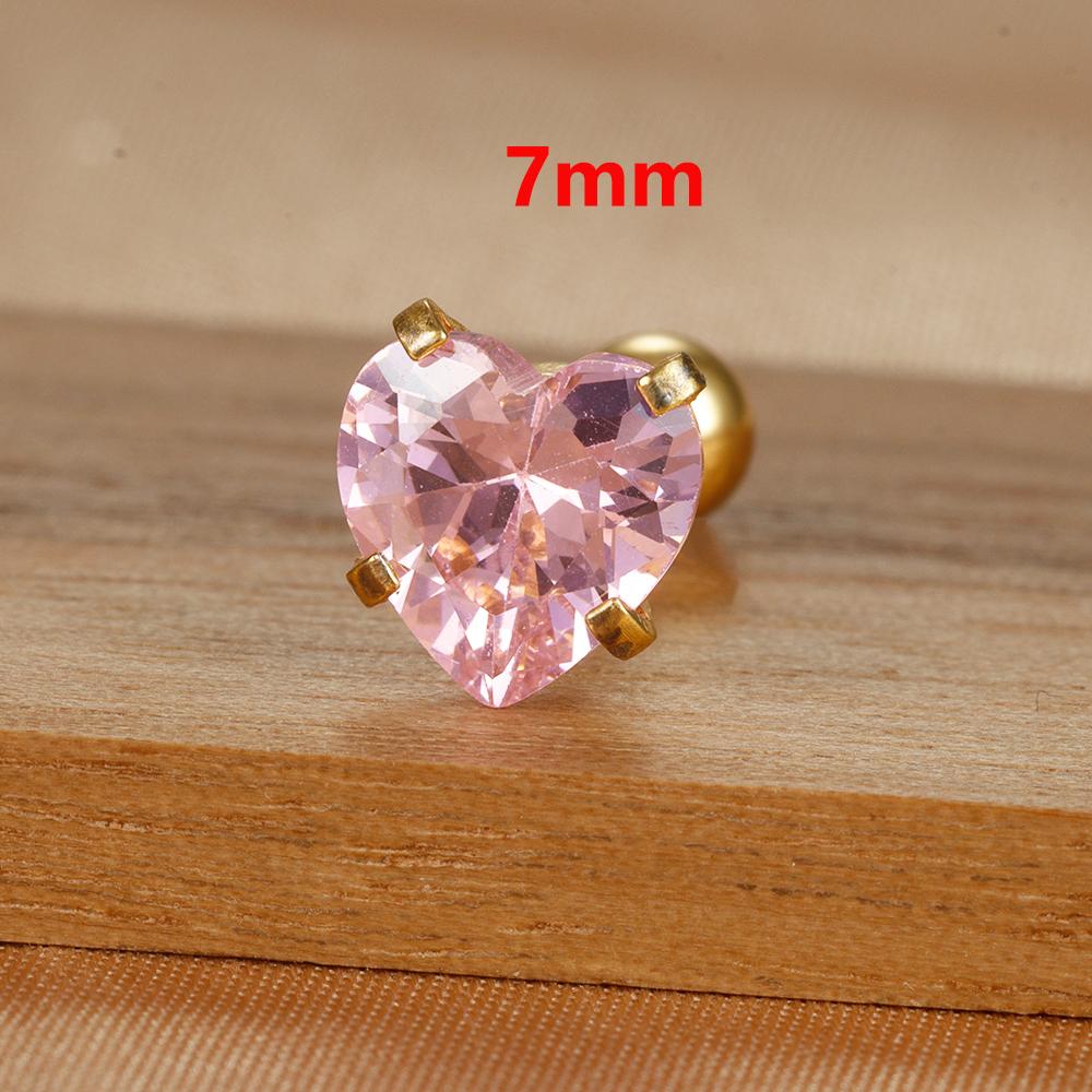 1 Adet Sade Pembe Zirkon Kalp Küçük Küpe Moda Minik Paslanmaz Çelik Charm Helix Kıkırdak Piercing Takı