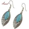 Artificial Turquoise Openwork Carved Drop Dangle Hook Earrings