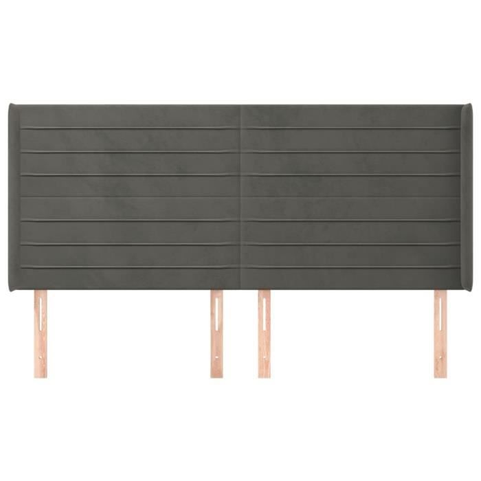 3119781 vidaXL Tête de lit avec oreilles Gris foncé 183x16x118-128 cm Velours