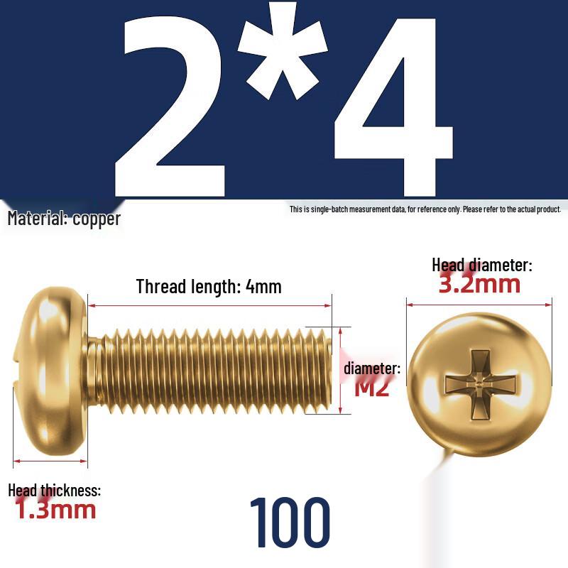 

Pure Brass M24 Round Head Cross Machine Screws (100 Pcs)