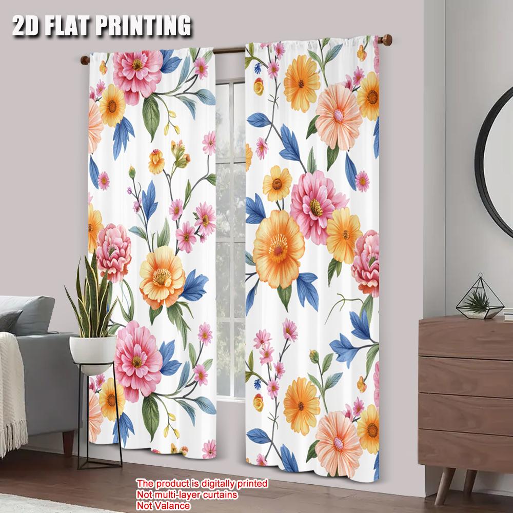 2pcs 2D flat printing Drapes Floral Patterned ITEM NAME Polyester Without Electricity Festive Curtains Use for Door Wall Yard