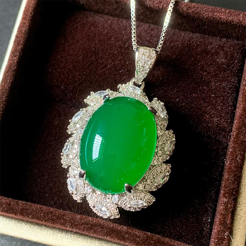 Jewelry Copper Bottom Gold-Plated Corundum Ice Seed Fluorescent Temperament Chalcedony Set 15 * 20