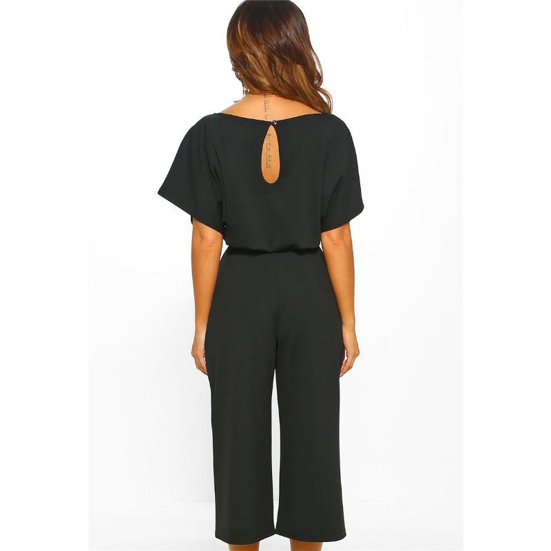 Summer Women's Jumpsuit Fashion Tie Button Short Sleeve Jumpsuit