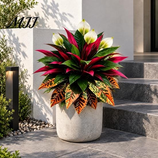 Realistic Artificial Ferns Fern Plant, Autumn Themed Faux Greenery Arrangement, UV Resistant Fake Sunroom Decoration Plants Leaves for Garden