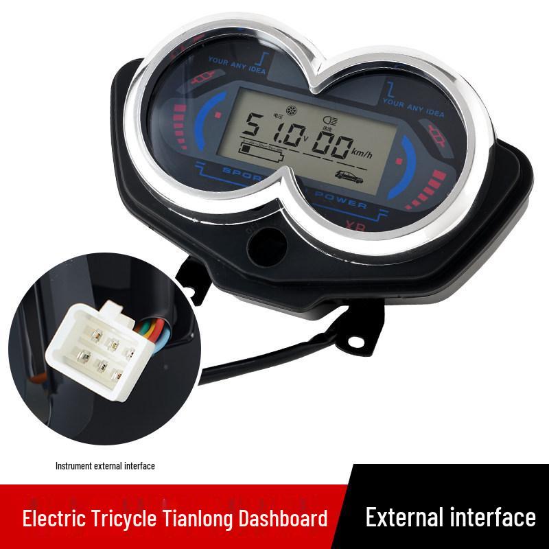 48V/60V/72V Universal Electric Tricycle LCD Dashboard: Speedometer & Battery Level Indicator