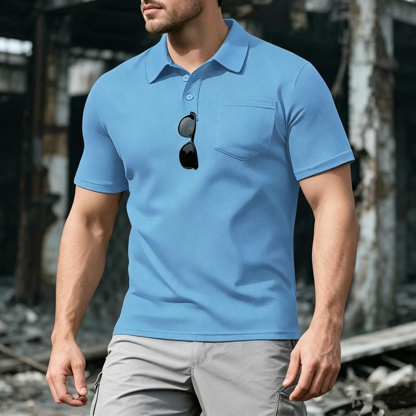 Men's Sporty Breathable Mesh Button-Up Pure Color Casual Shirt Summer Loose Fit Polyester Dry-Moisture Wicking Short Sleeve