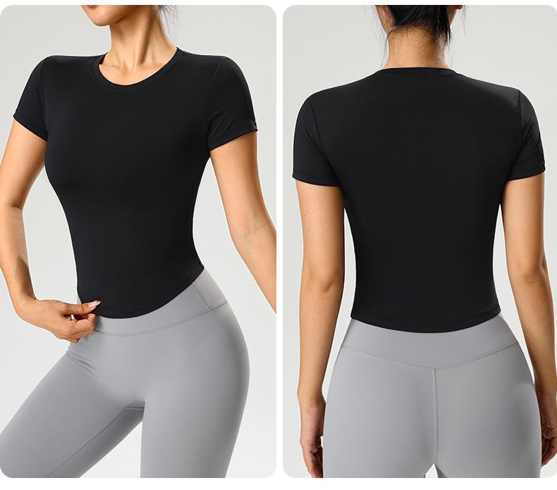 Women's Slim Fit Quick-Dry Yoga T-Shirt - Round Neck, Short Sleeve, High Stretch