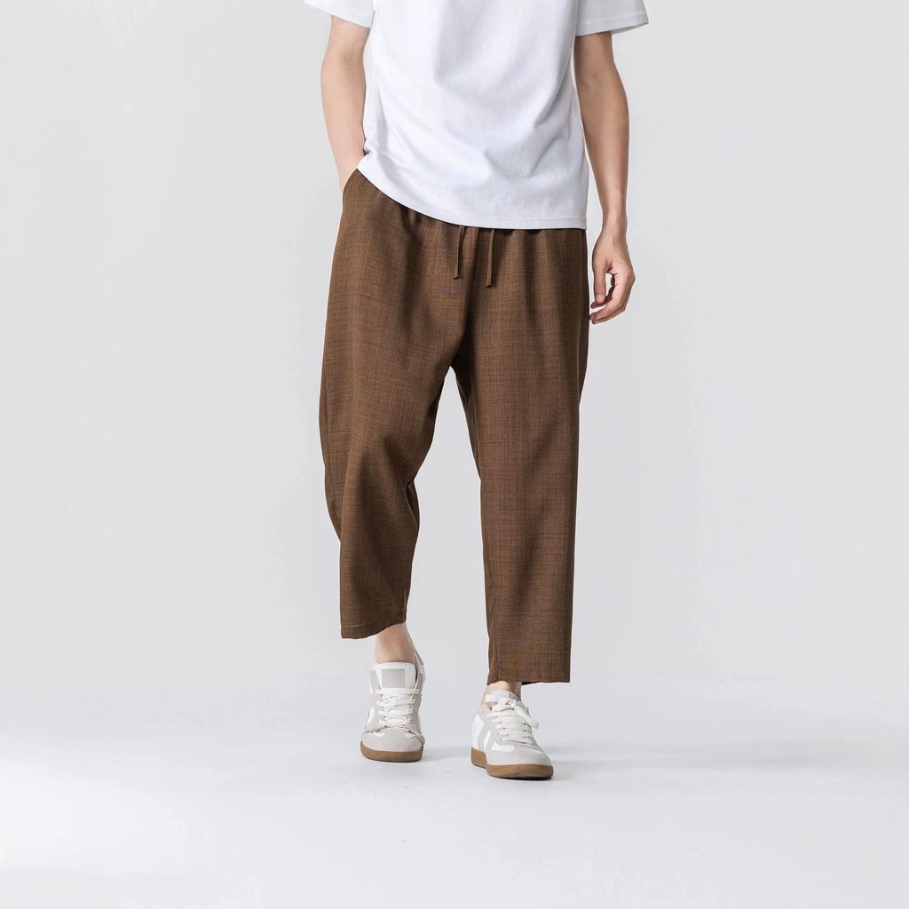 Chinese Style Summer New Large Size Hong Kong Style Loose Men's Pants Straight Nine-point Pants Trendy Casual Pants