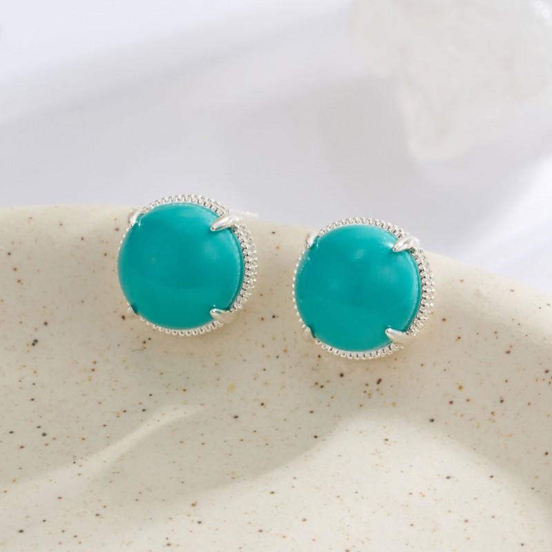 Elegant Turquoise Natural Mother Of Pearl Round Stud Earrings Women Copper Alloy With Post Lightweight Daily Wear