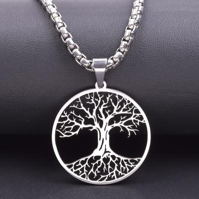 Longue Chaîne Autour du Cou Colliers Pour Femmes Hommes Accessoires Pendentif en Acier Inoxydable Arbre de Vie Breloque Bijoux Masculins Cadeau