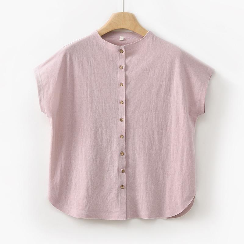Women's 1116 Summer New Cardigan Short-sleeved Top Women's Tencel Linen Thin Versatile T-shirt