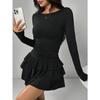 IHUASU Fashion Autumn Winter Solid Color Print Long Sleeve O-Neck Casual Dresses Unique design