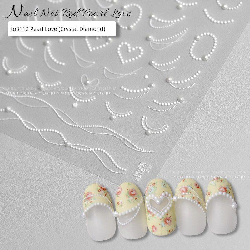 

Nail Stickers No Loss Cooperation Nail Sticker Pearl Love Chain Embossed White Heart round Pearl Decals to3112 with pearls