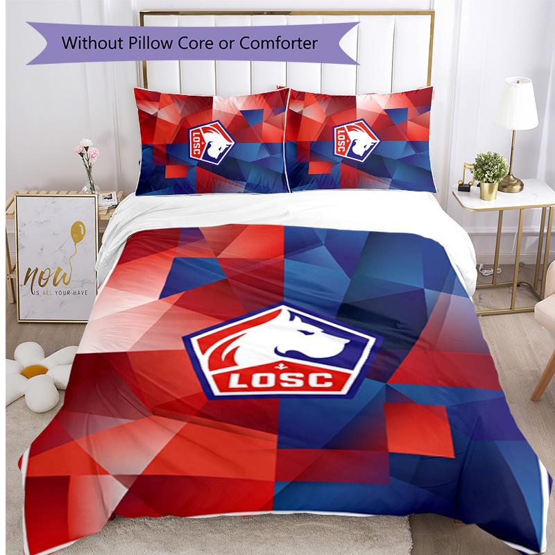LOSC Lille FC Printed 3PCS Bedding Set Breathable Duvet Cover with Pillowcases Decorative Bed Linen for Bedroom Home