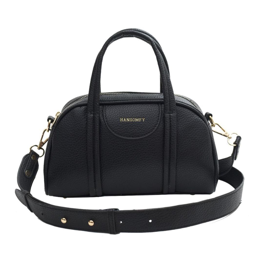 Сумка-боулинг Lady Songmont Серия из натуральной кожи Нишевая сумка Boston Модная наплечная сумка-кроссбоди Женская сумка чёрный