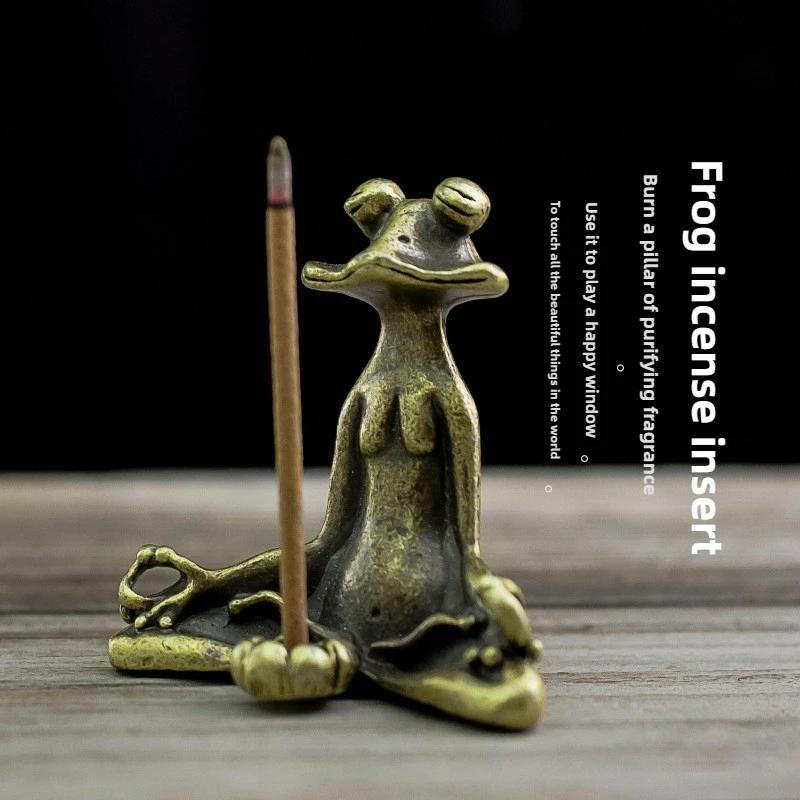 Retro Copperware Incense Socket Zen Frog Ornaments Solid Pure Copper Frog Tea Pet Incense Holder Ornaments
