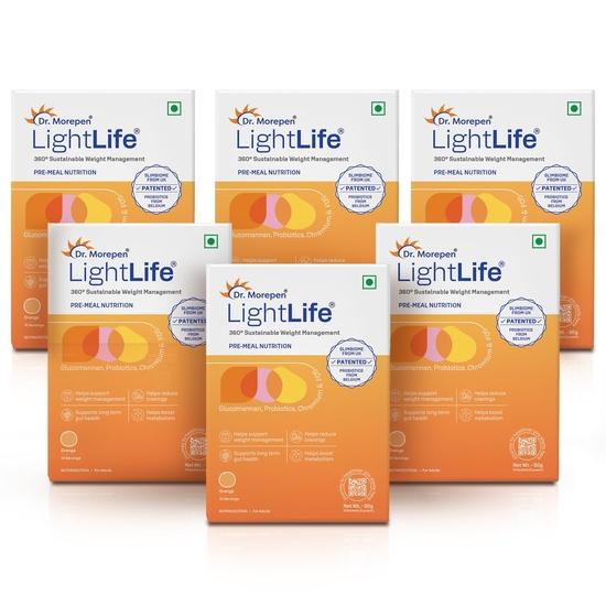 Dr. Morepen LightLife Pre-Meal Nutrition Mix | Controls Appetite & Reduces Cravings |For Men & Women | 60 Sachets | Flavor-Orange