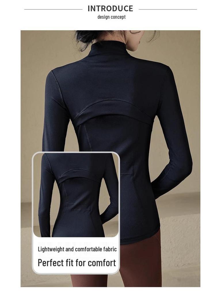 Women's Quick-Dry Slim Fit Yoga Jacket - Stand-Up Collar, Zipper, Long Sleeve for Running & Cycling in Autumn