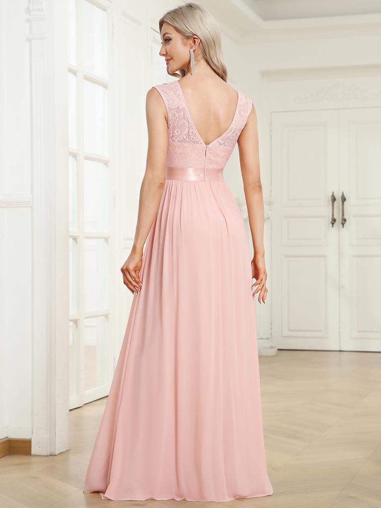 Ever-Pretty Damen-Brautjungfernkleider aus Chiffon mit V-Rücken und Gürtel, Spitze, für den Sommer, Hochzeitsgast-Kleider