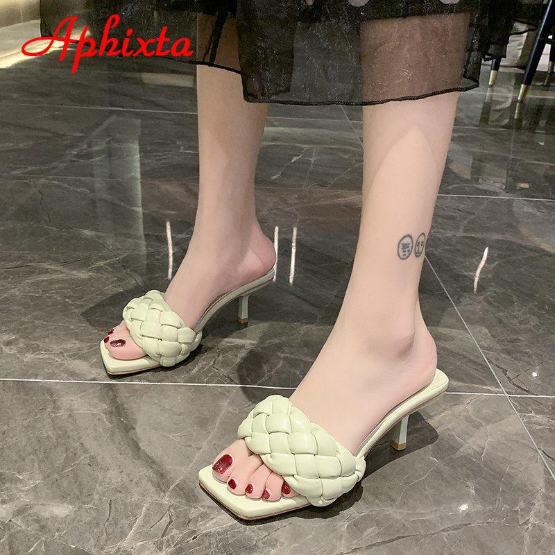 Fashion Aphixta 6 Cm Heels Slides Women Braided Rope Quality Weave Open Toe Flat Casual Slipper Leisure Sandal Female Beach Flip Flops