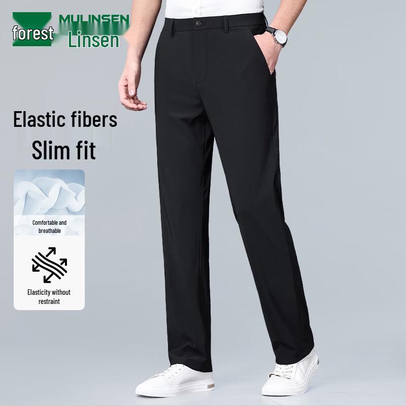 MULINSEN Men s Straight-Leg Business Casual Pants 34 чёрный
