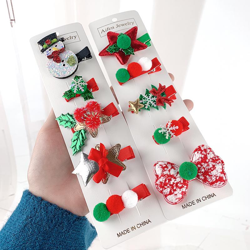 European & American Style Christmas Hair Accessory Set: Cute Bow Hair Clips for Little Girls
