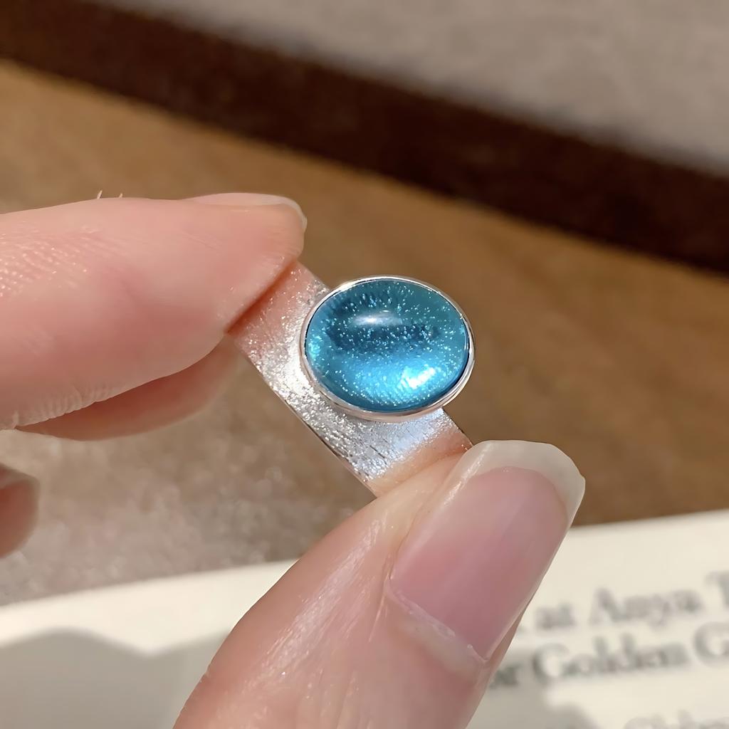 PANJBJ 925 Silver Geometry Crystal Ring For Women Ellipse Exaggerated Punk Water Drop Open Jewelry Gift
