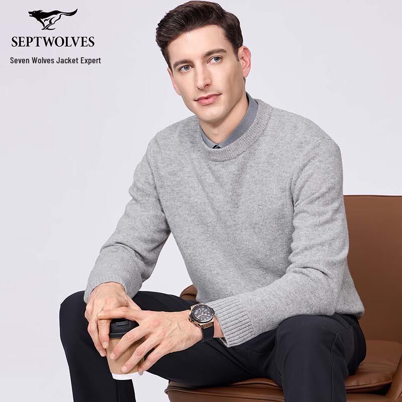 SEPTWOLVES Men's Winter Round Neck Wool Blend Sweater