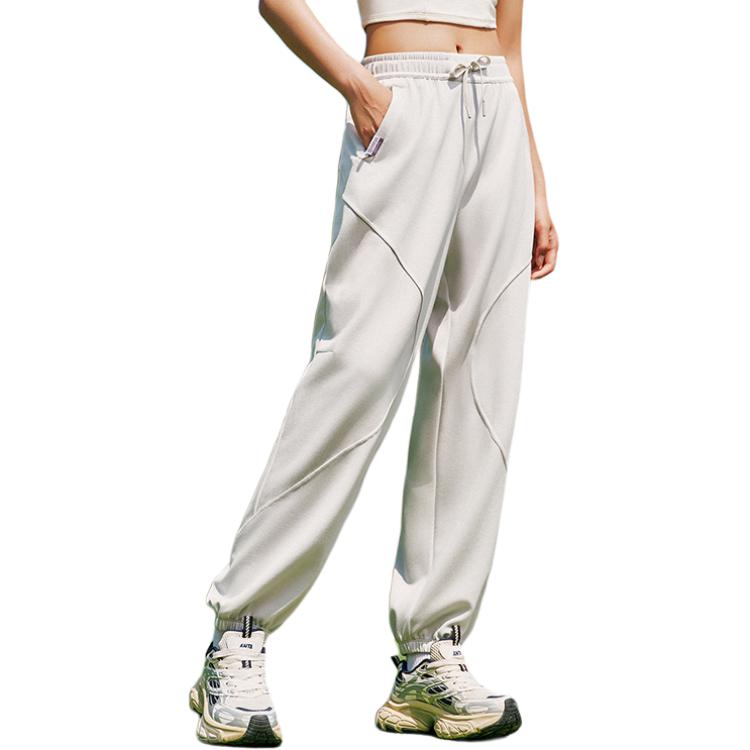 Anta Pantalons de Sport Longs Confortables Polyvalents Couleur Unie Amples pour Femmes Bas Noir 162528308S-3
