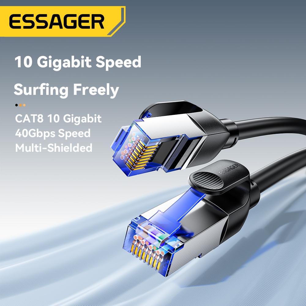 Essager CAT8 Ethernet Cable 40Gbps 2000MHz CAT 8 Networking Cotton Braided Internet Lan Cord for Laptops PS 5 Router RJ45 Cable