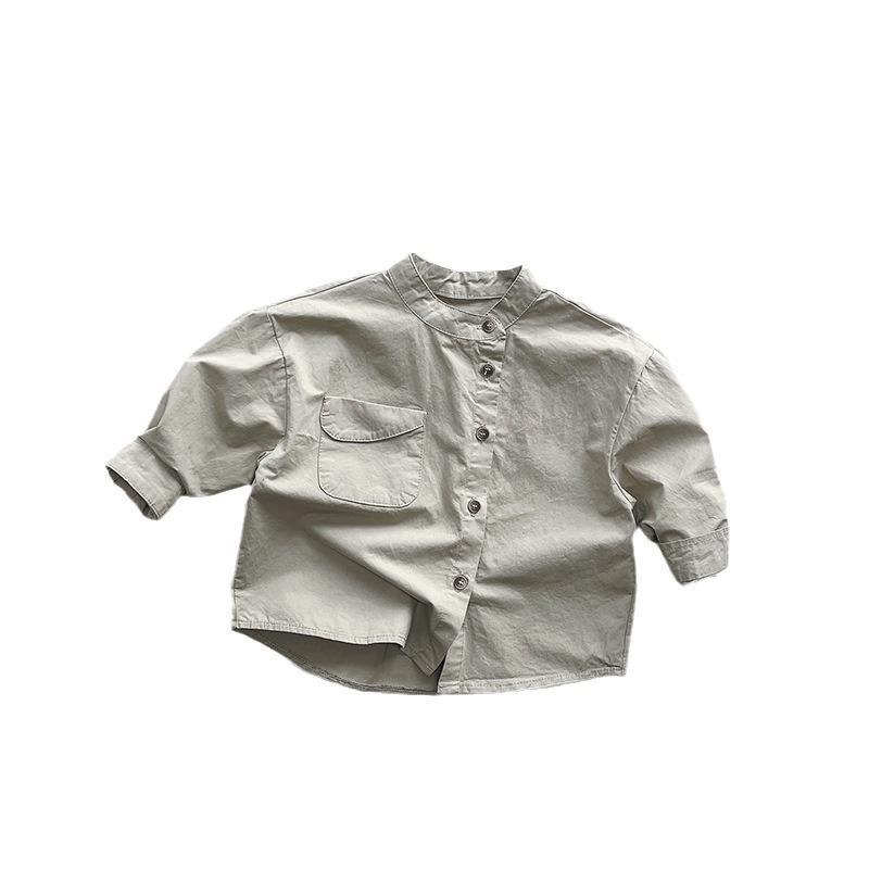 Kids Solid Cotton Long Sleeve Shirt Boys Girls Casual Children Clothing Top