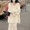 Autumn V-Neck Loose Lazy Style Faux Fur Coat Women's New Purple French Style Fashion Korean Top