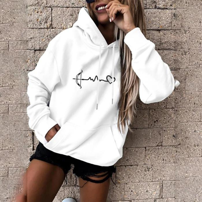 Amazon autumn and winter velvet Korean version long-sleeved casual ECG printing loose version pullover hoodie men s and women s sweater S белый