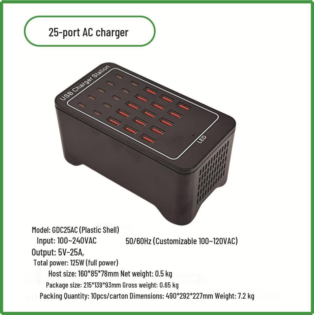 Multi-Port USB Charger: 10-50 Ports, 5V, 120W Power Adjustments