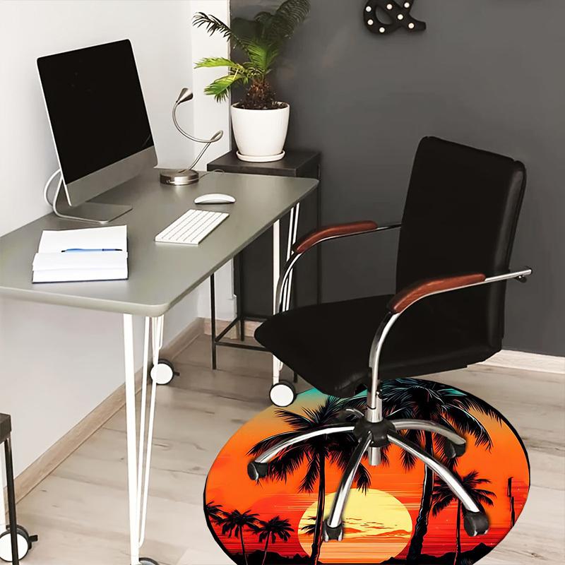1pc Tropical Sunset with Palm Trees Round carpet, Made of Polyester,Office Chairs, Living Rooms, Or Bedrooms, a Cool Rug for The Living Room.ydt26075