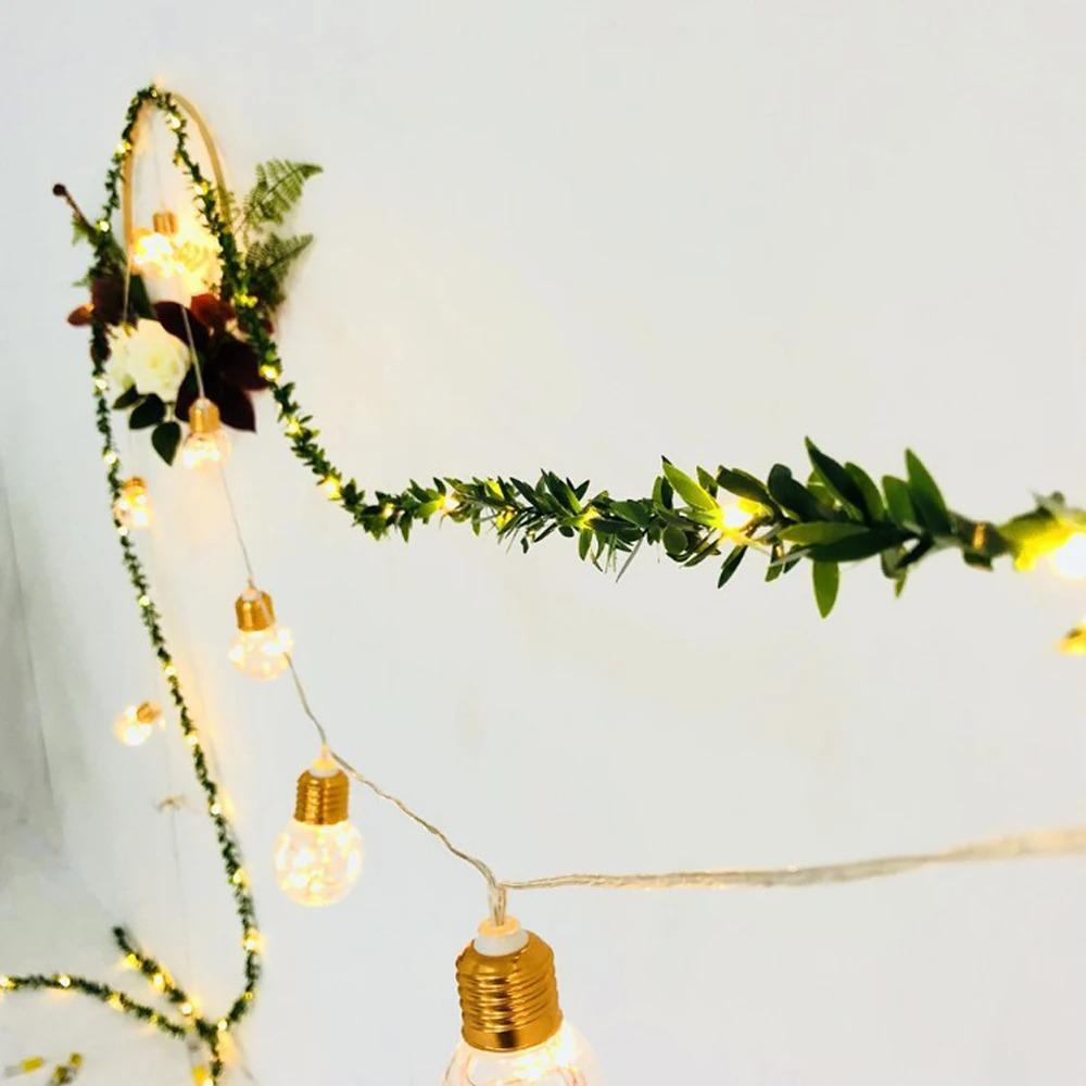 2M 3M 5M 10M LED String Light Green Leaf Garland Vine Fairy Lights Flexible Copper Battery Powered Party Wedding Decoration