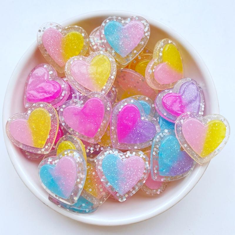 

10Pcs New Cute Mini 21*23mm Shiny Heart-Shaped Flat Back Resin Cabochons Scrapbooking DIY Jewelry Craft Decoration Accessorie