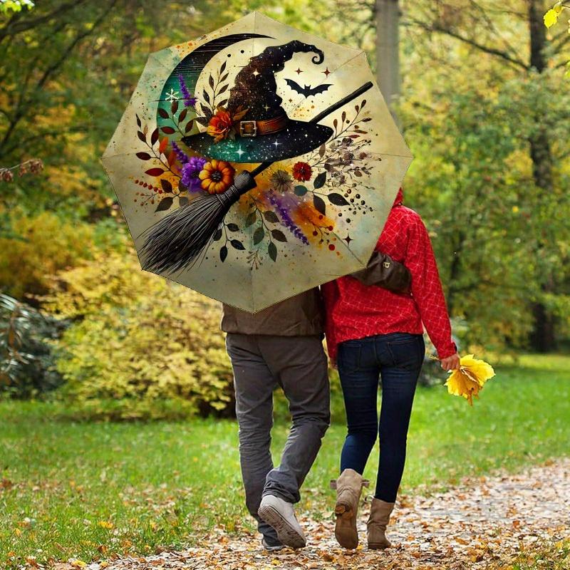 1pc Witchcraft Halloween Themed Umbrella, 8 Rib Frame,Automatic Opening 3 Fold Umbrella, Lightweight and Durable Couple Umbrella-102